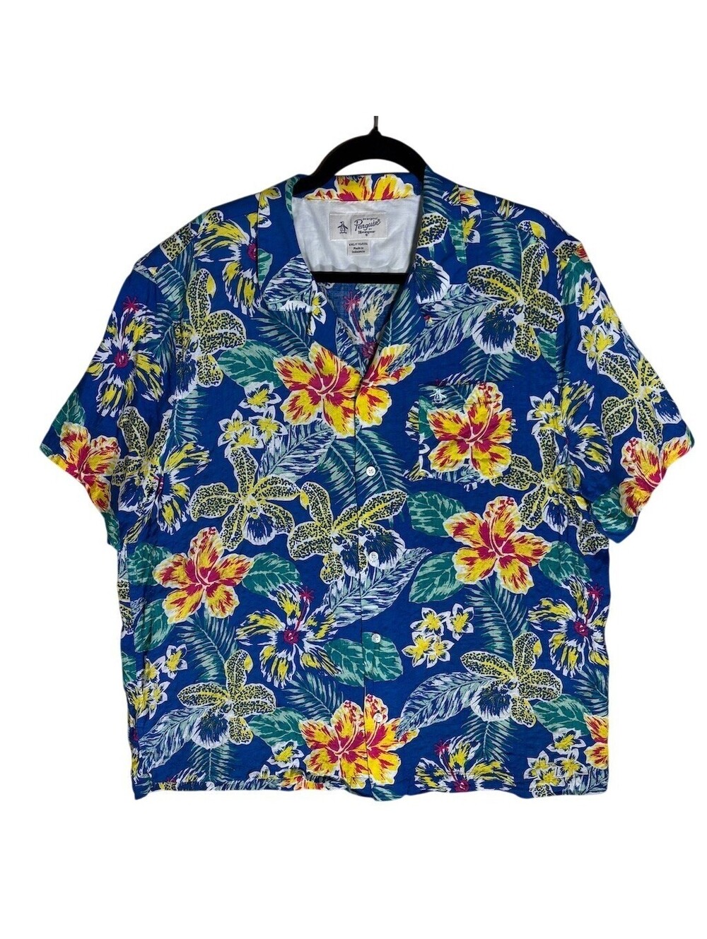 Original Penguin Men's Hawaiian Tropical Floral Camp Collar Shirt Blue 2XL